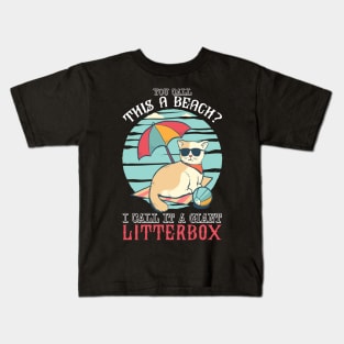 Cat Beach Giant Litterbox Cat Holiday Vacation Summer Kids T-Shirt